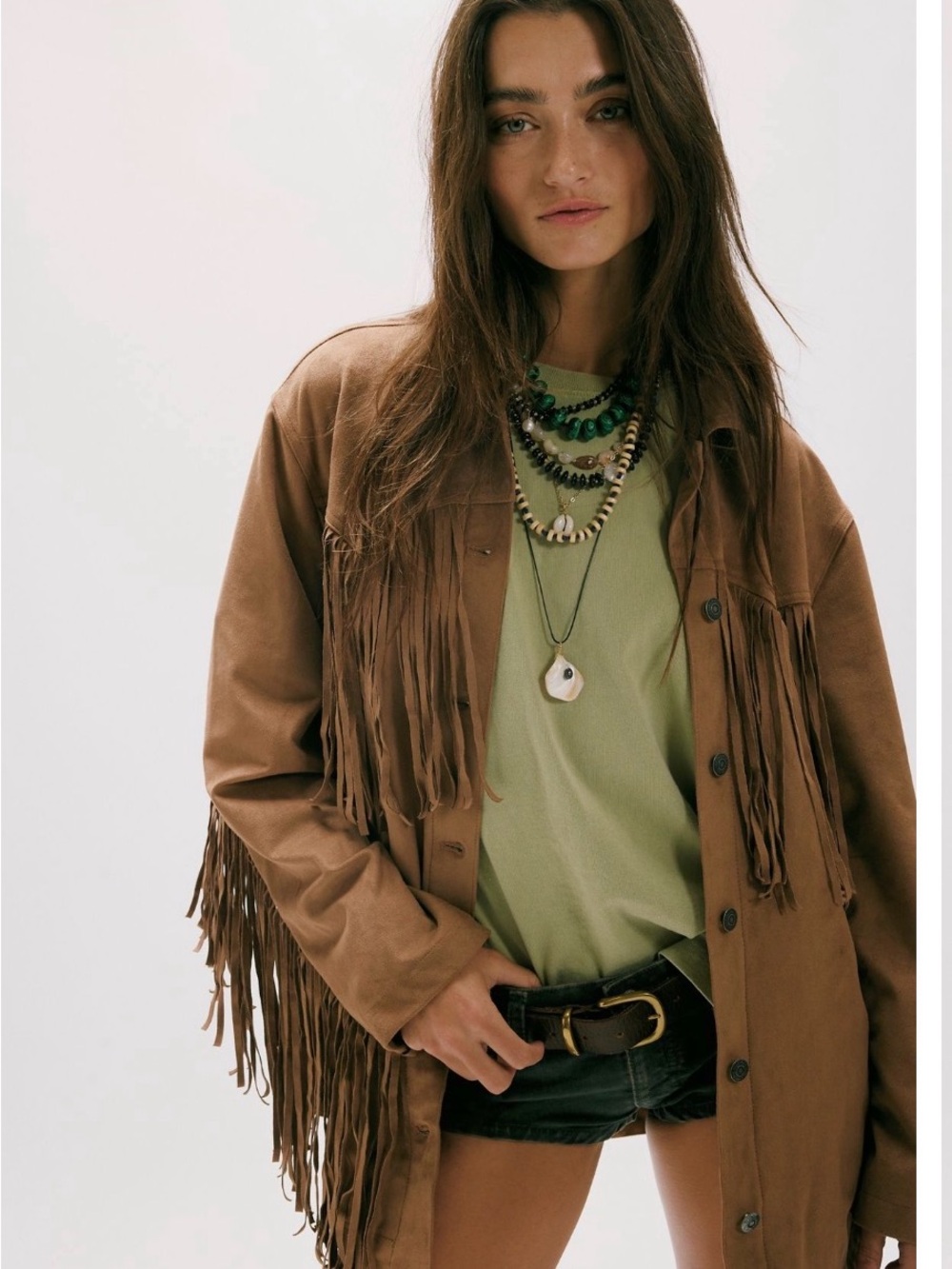 We The Free Fringe Out Vegan Suede Jacket XS Toasted Coconut Like New!